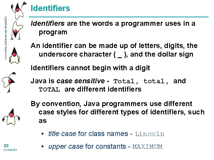 www. site. uottawa. ca/~elsaddik Identifiers are the words a programmer uses in a program