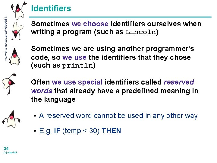 www. site. uottawa. ca/~elsaddik Identifiers Sometimes we choose identifiers ourselves when writing a program