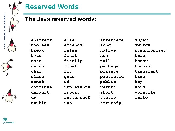 www. site. uottawa. ca/~elsaddik Reserved Words 35 (c) elsaddik The Java reserved words: abstract