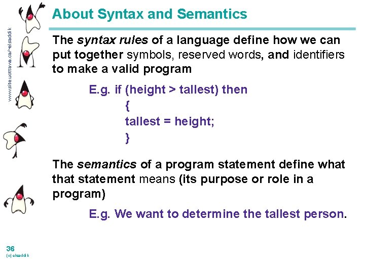 www. site. uottawa. ca/~elsaddik About Syntax and Semantics The syntax rules of a language