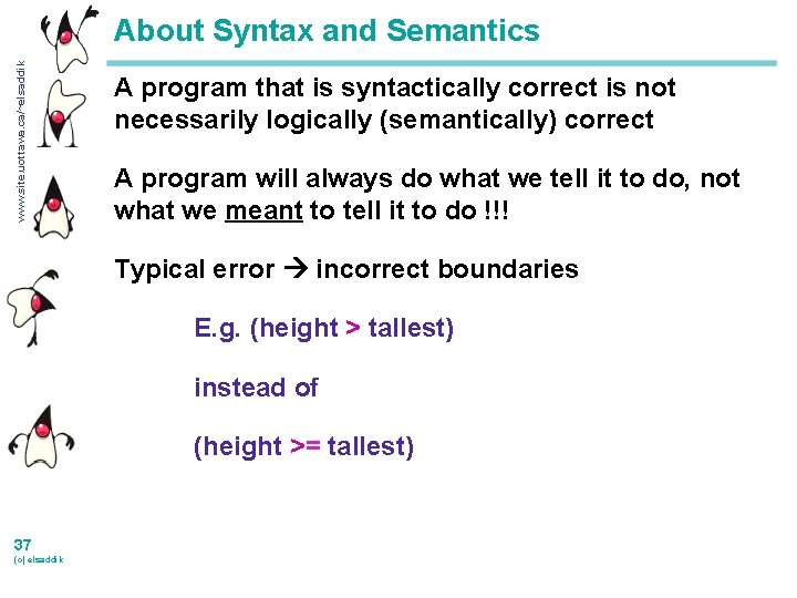 www. site. uottawa. ca/~elsaddik About Syntax and Semantics A program that is syntactically correct