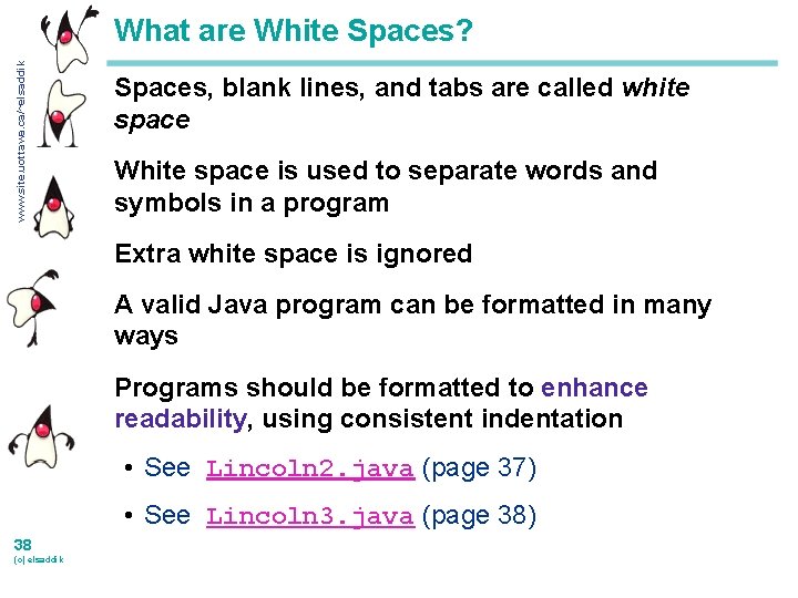 www. site. uottawa. ca/~elsaddik What are White Spaces? Spaces, blank lines, and tabs are