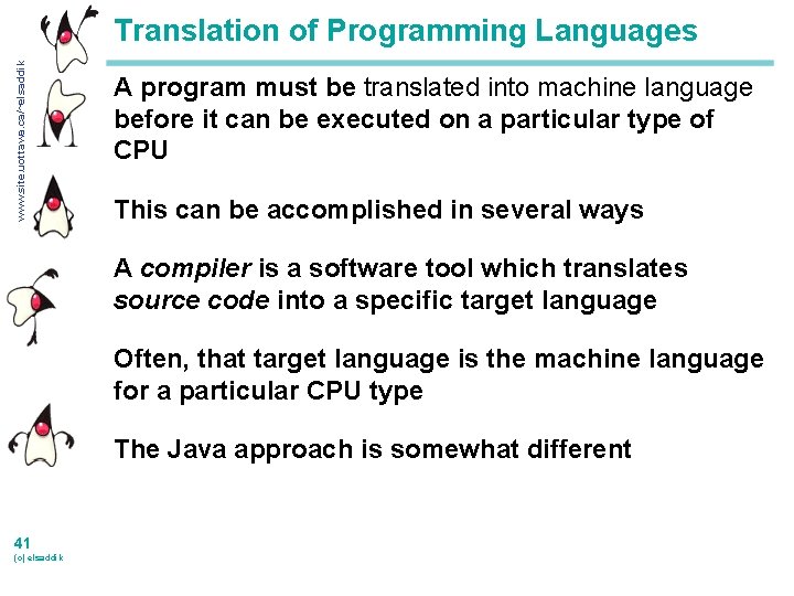 www. site. uottawa. ca/~elsaddik Translation of Programming Languages A program must be translated into