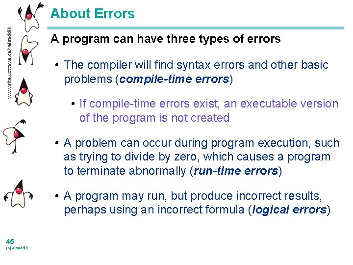 www. site. uottawa. ca/~elsaddik About Errors A program can have three types of errors