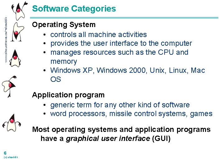 www. site. uottawa. ca/~elsaddik Software Categories Operating System • controls all machine activities •
