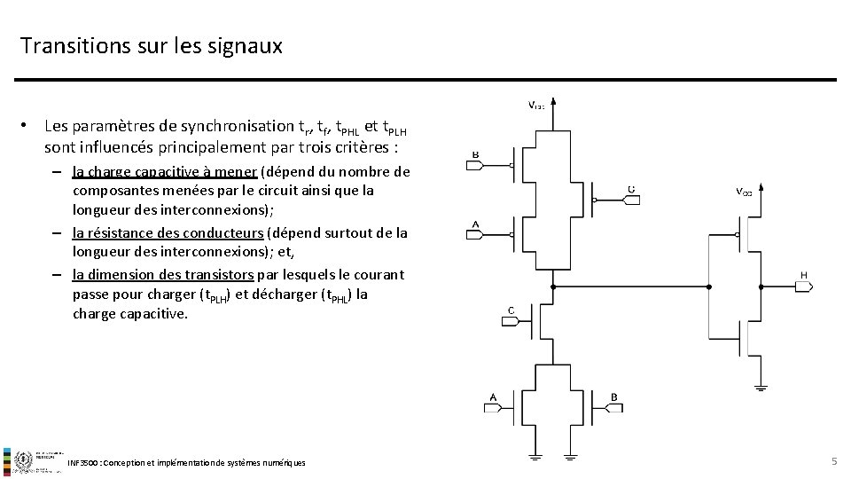 Transitions sur les signaux • Les paramètres de synchronisation tr, tf, t. PHL et