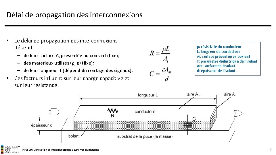 Délai de propagation des interconnexions • Le délai de propagation des interconnexions dépend: –