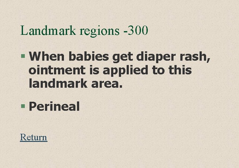 Landmark regions -300 § When babies get diaper rash, ointment is applied to this