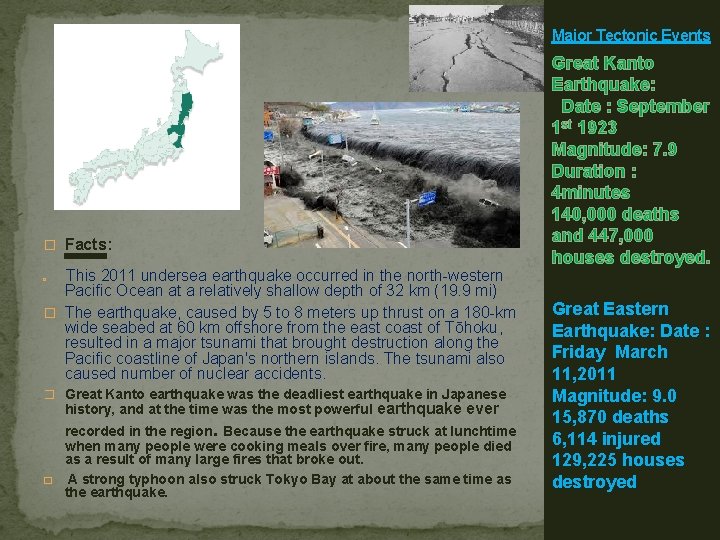 Major Tectonic Events � Facts: This 2011 undersea earthquake occurred in the north-western Pacific