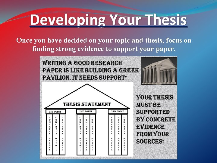 Developing Your Thesis Once you have decided on your topic and thesis, focus on