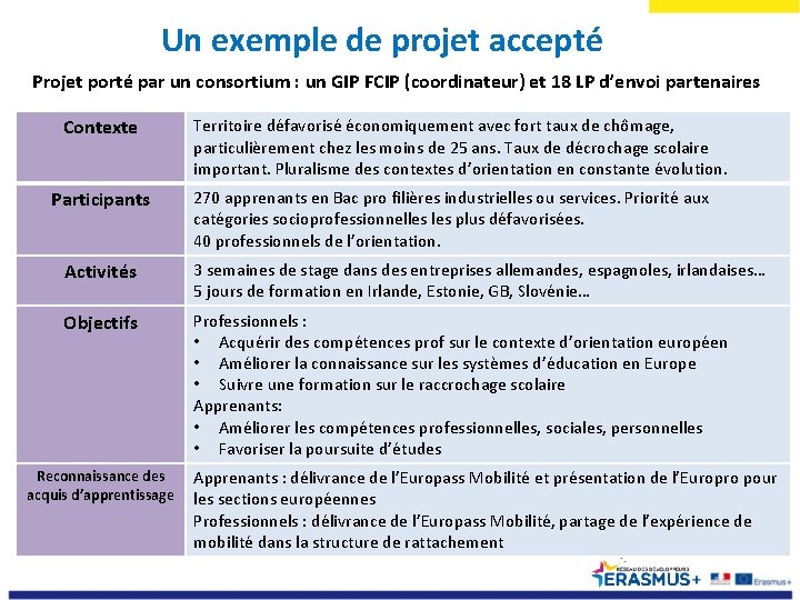 Un exemple de projet accepté Projet porté par un consortium : un GIP FCIP