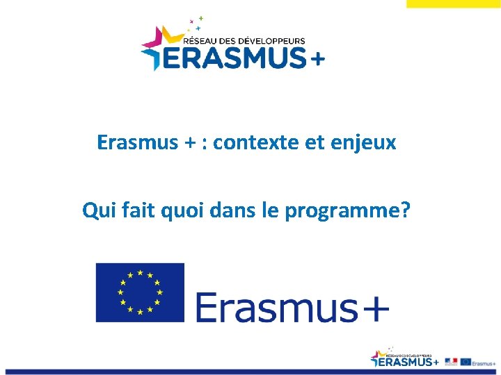 Erasmus + : contexte et enjeux Qui fait quoi dans le programme? 