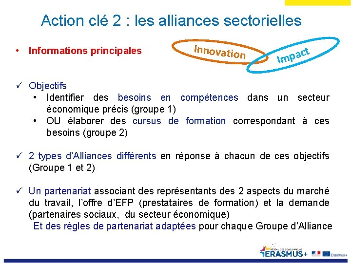 Action clé 2 : les alliances sectorielles • Informations principales Innovatio n ct a