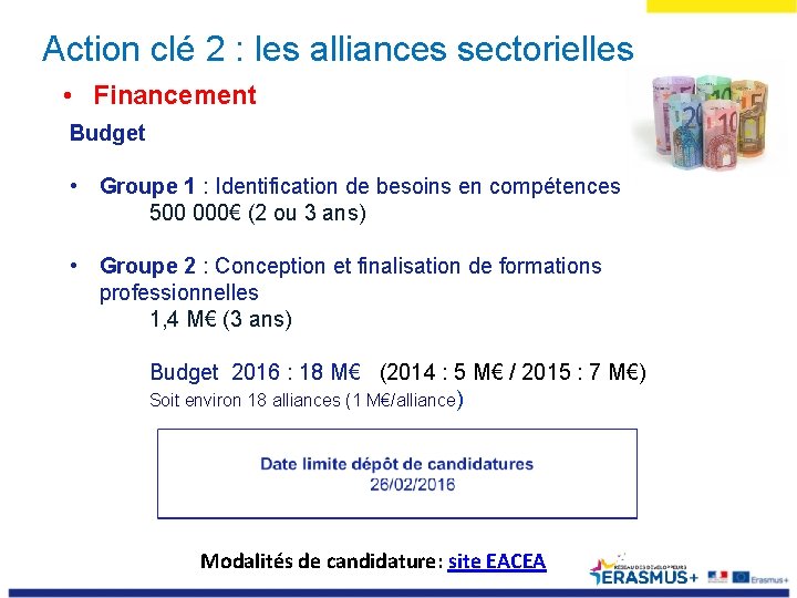 Action clé 2 : les alliances sectorielles • Financement Budget • Groupe 1 :