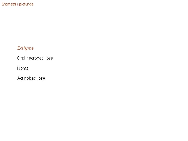 Stomatitis profunda Ecthyma Oral necrobacillose Noma Actinobacillose 
