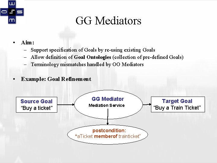 GG Mediators • Aim: – Support specification of Goals by re-using existing Goals –