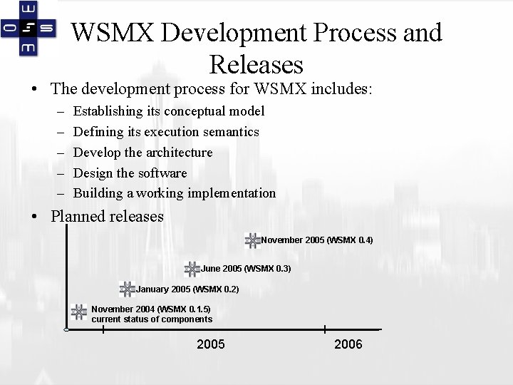 WSMX Development Process and Releases • The development process for WSMX includes: – –