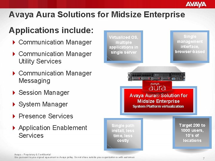 Avaya Aura Solutions for Midsize Enterprise Applications include: 4 Communication Manager Utility Services Virtualized