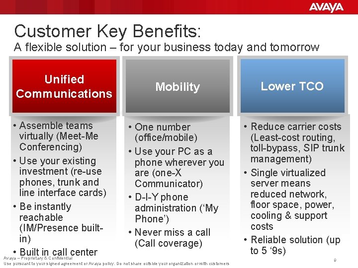 Customer Key Benefits: A flexible solution – for your business today and tomorrow Unified