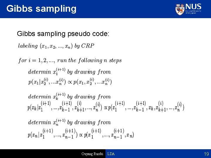 Gibbs sampling pseudo code: Ouyang Ruofei LDA 19 