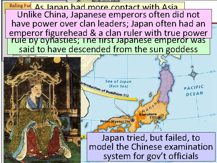 As Japan had more contact with Asia, Unlikeit. China, Japanese emperors adopted Chinese culture