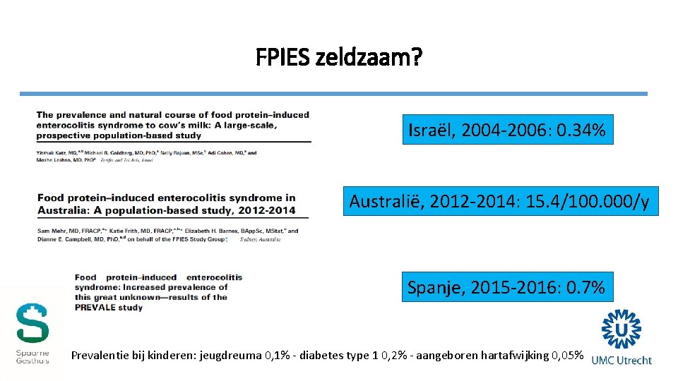 FPIES zeldzaam? Israël, 2004 -2006: 0. 34% Australië, 2012 -2014: 15. 4/100. 000/y Spanje,