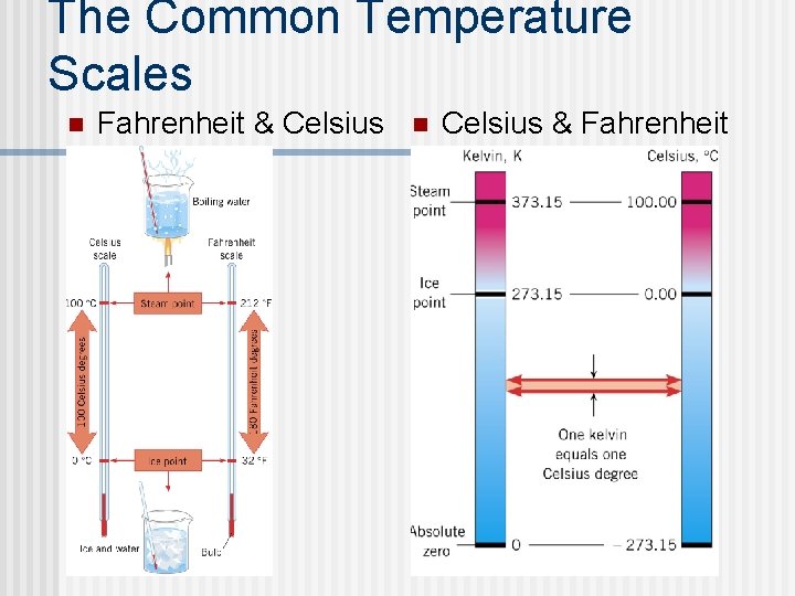 The Common Temperature Scales n Fahrenheit & Celsius n Celsius & Fahrenheit 