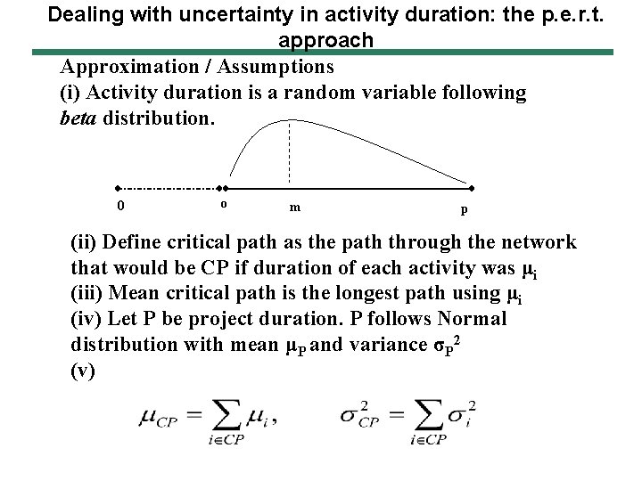 Dealing with uncertainty in activity duration: the p. e. r. t. approach Approximation /