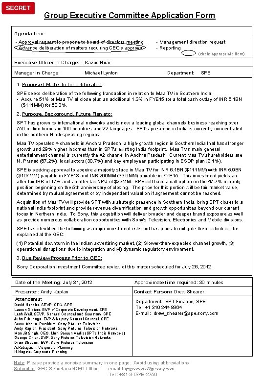 Group Executive Committee Application Form Agenda Item Approval