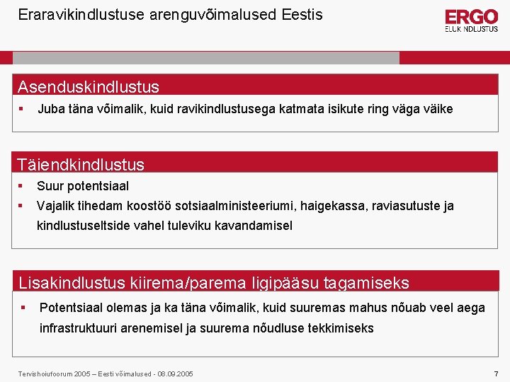 Eraravikindlustuse arenguvõimalused Eestis Asenduskindlustus § Juba täna võimalik, kuid ravikindlustusega katmata isikute ring väga