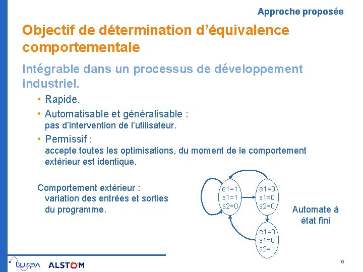 Approche proposée Objectif de détermination d’équivalence comportementale Intégrable dans un processus de développement industriel.