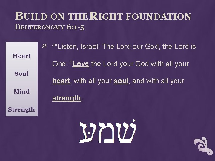 BUILD ON THE RIGHT FOUNDATION DEUTERONOMY 6: 1 -5 4"Listen, Israel: The Lord our