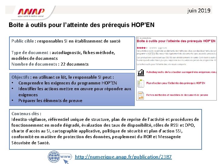 juin 2019 Boîte à outils pour l’atteinte des prérequis HOP’EN Public cible : responsables