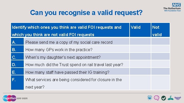 Can you recognise a valid request? Identify which ones you think are valid FOI