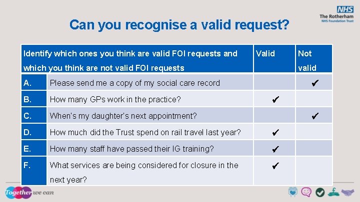 Can you recognise a valid request? Identify which ones you think are valid FOI