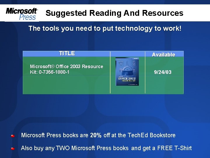 Suggested Reading And Resources The tools you need to put technology to work! TITLE