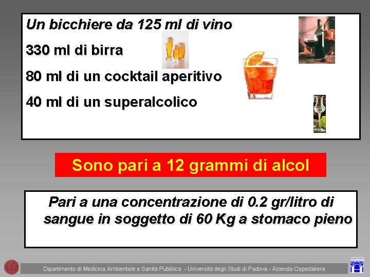 Un bicchiere da 125 ml di vino 330 ml di birra 80 ml di