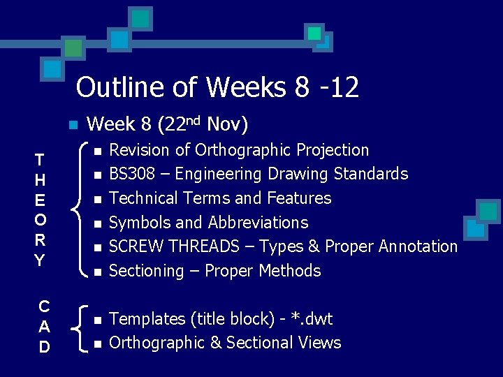 Outline of Weeks 8 -12 n T H E O R Y C A