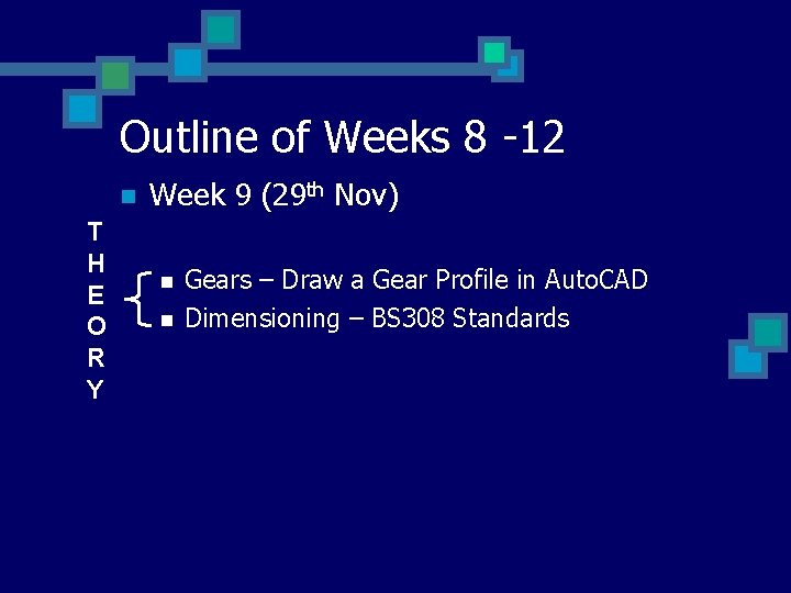 Outline of Weeks 8 -12 n T H E O R Y Week 9