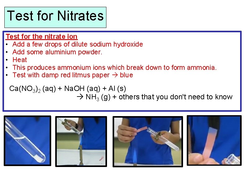 Test for Nitrates Test for the nitrate ion • Add a few drops of
