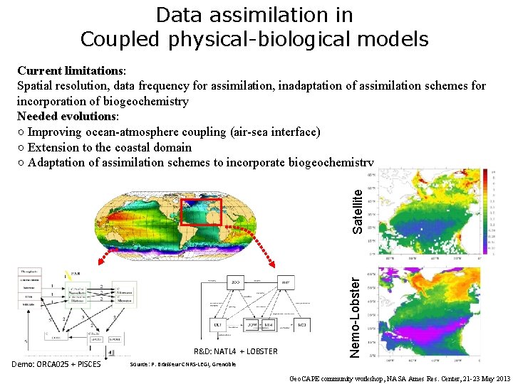 Data assimilation in Coupled physical-biological models R&D: NATL 4 + LOBSTER Demo: ORCA 025