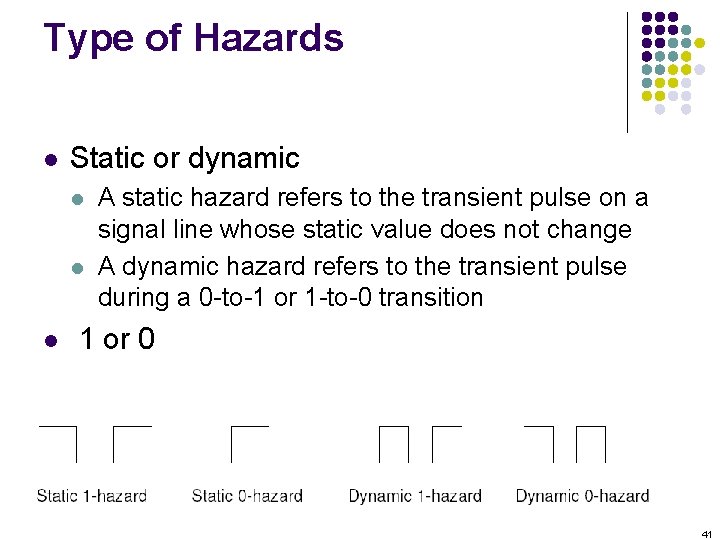 Type of Hazards l Static or dynamic l l l A static hazard refers