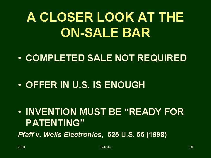 A CLOSER LOOK AT THE ON-SALE BAR • COMPLETED SALE NOT REQUIRED • OFFER