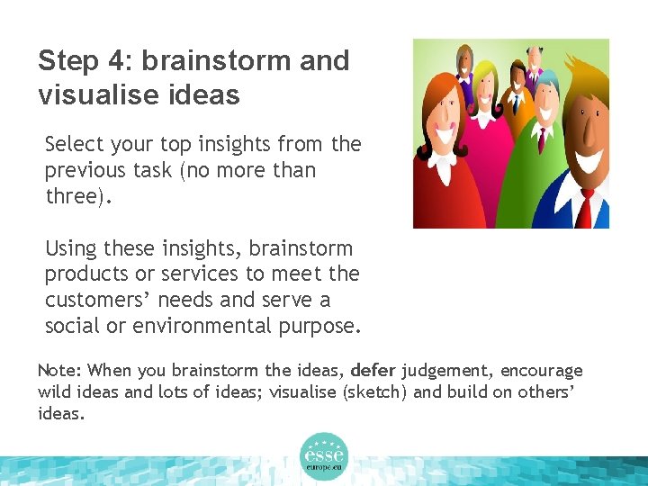 Step 4: brainstorm and visualise ideas Select your top insights from the previous task