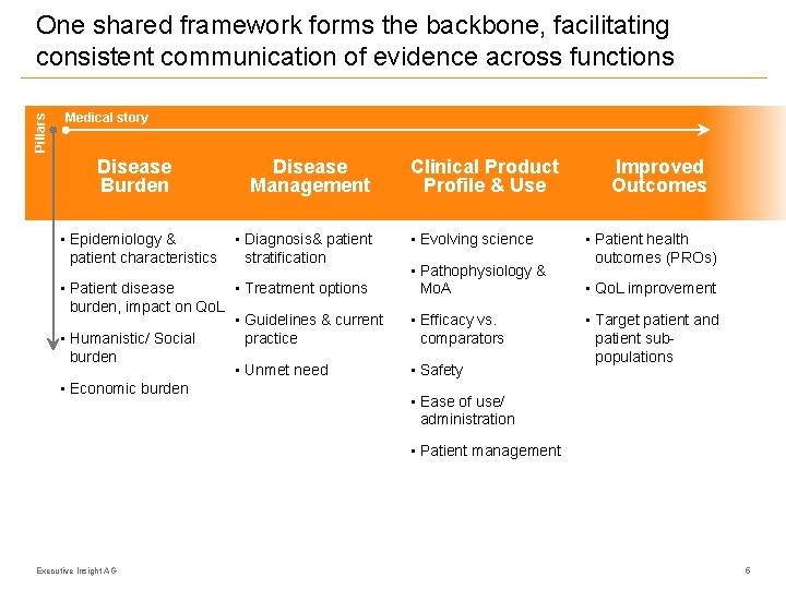 Pillars One shared framework forms the backbone, facilitating consistent communication of evidence across functions