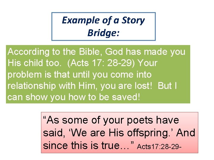 Example of a Story Bridge: According to the Bible, God has made you His Example of a Story Bridge: According to the Bible, God has made you His
