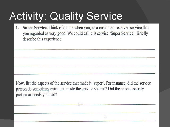Activity: Quality Service 