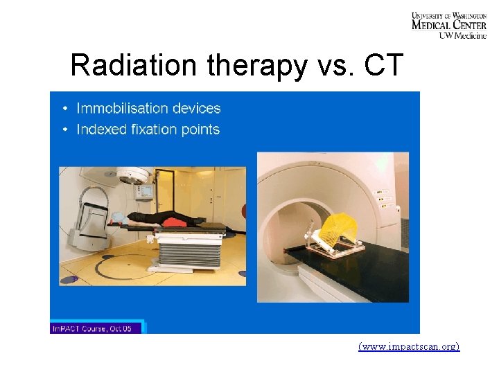 Radiation therapy vs. CT (www. impactscan. org) 
