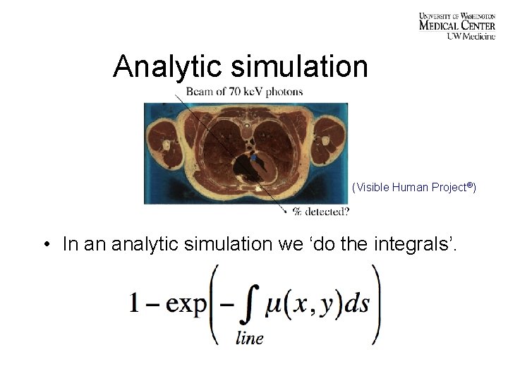 Analytic simulation (Visible Human Project®) • In an analytic simulation we ‘do the integrals’.