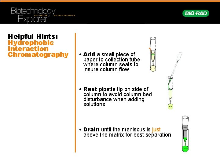 Helpful Hints: Hydrophobic Interaction Chromatography • Add a small piece of paper to collection